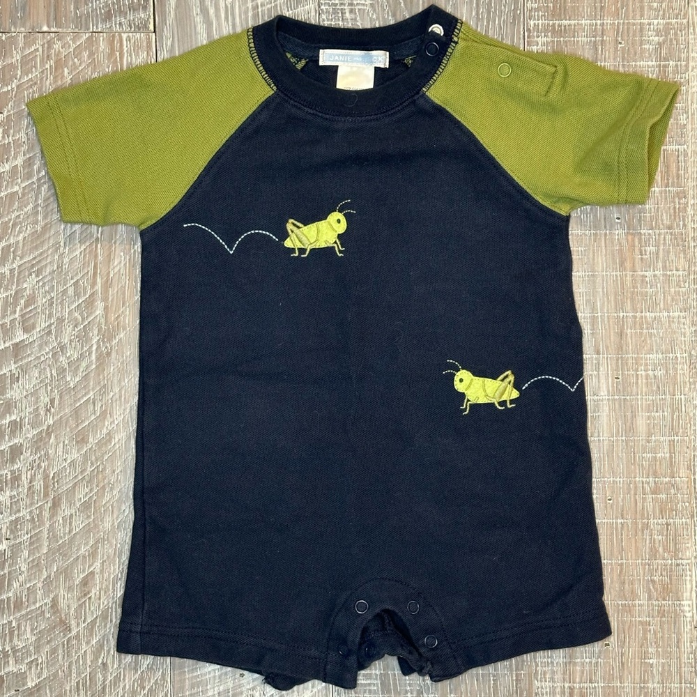 Janie and Jack 3-6 month Navy and Green Grasshopper Shorts Onesie